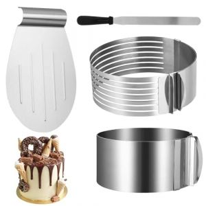 Yuragim Lot de 4 Cercle &agrave; P&acirc;tisserie R&eacute;glable - Cadre &agrave; G&acirc;teaux Extensible en Acier Inoxydable &Oslash; 16-30 cm et Rond &Oslash; 24-30 cm - Pelle &agrave; Tarte - Aide &agrave; la D&eacute;coupe de Tartes - Accessoires de P&acirc;tisserie (YUNBOZHANGYU, neuf)