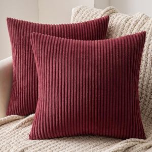 MIULEE Lot de 2 Decorative Housse de Coussin en Velours Côtelé Canapé Taie d'oreiller Douce pour Maison Salon Chambre Lit Clic Clac 40x40cm Bourgogne (MIULEE HOME, neuf)