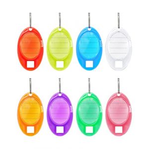 Uniclife 24 Pièces Porte Clef Étiquette Ovales Porte Clés en Plastique Coloré avec Étiquettes en Papier Lignées Fenêtres Transparentes et Anneaux Fendus Identificateurs d'Objets Robustes, 8 Couleurs (Dinglang, neuf)