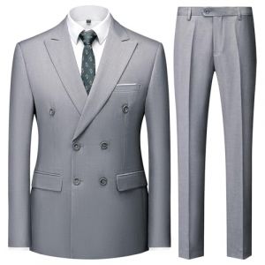 KUDMOL Costume Homme 2 Pieces Mariage Slim Fit d'affaires &agrave; Double Bouttonnage &agrave; Deux Boutons Couleur Unie Smoking Costume 2 Pcs Business(Gris,3XL) (KUDMOL-FR, neuf)