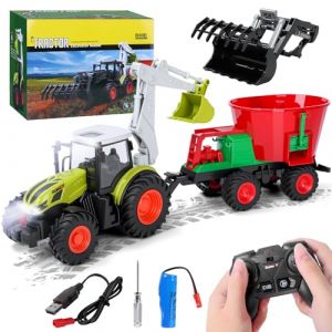 Charmofun Tracteur Télécommandé Enfant, Tracteur Radiocommandé avec Bétonnière et Éclairage, 2.4GHz Tracteur Télécommandé avec Remorque, Cadeau de Tracteur RC pour Enfants de 3 Ans et Plus (Pulsepoint Market Kft., neuf)