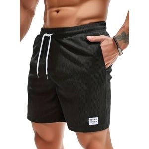 Short Homme Coton en Velours Côtelé Bermuda Cargo Homme Casual Running Jogging Fitness Short avec Poches (Noir,L) (FPFEU, neuf)