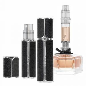 muilsae BF01BKS Vaporisateur Parfum, 10 ml Flacon rechargeable, Vaporisateur de voyage portable, adapt&eacute; au sac &agrave; main, au voyage, pour femmes et hommes (Argent noir) (Aromamuse, neuf)