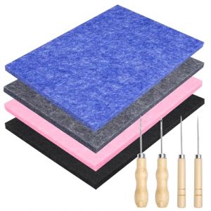 4 PCS Tapis de Feutrage &agrave; L'Aiguille 20 X 15 X 0,9 cm, Poin&ccedil;onnage Pour Enfant et Adultes En Feutre, 4 Aiguilles &agrave; Piquer, Poincon avec 4 Tapis (4 Couleurs) (USMSXZS, neuf)