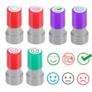Lot de 6 tampons de motivation pour enseignant - Smiley auto-encreur - Pour l'&eacute;cole et les enfants - Tampons de r&eacute;compense avec visages amusants - Rechargeables - Id&eacute;al pour les devoirs et les cours (BangShuiJiSuanJi, neuf)