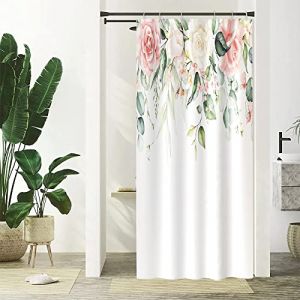 Uiiooazy Rideau Douche Anti Moisissure, Rideau Douche Étroit 90x180cm Feuilles d'eucalyptus Vert Fleuri Rose Petit Rideaux de Baignoire Tissu Lavable Imperméable Rideaux Salle de Bain avec 6 Crochets (dongguibinjingpinxiaodianpu, neuf)