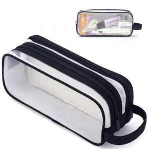 MAMUNU Trousse Scolaire Transparente, Trousses &agrave; Crayons Transparent 2 Compartiments, Grande Capacit&eacute; Trousse Scolaire Aesthetic De Maquillage pour Enfants &eacute;tudiant Adultes et Scolaires Coll&egrave;ge (SUNSWEI, neuf)