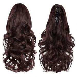 Extension en Queue de Cheval Noire, Pi&egrave;ce &agrave; Cheveux &agrave; Pince &agrave; Griffe Ondul&eacute;e Boucl&eacute;e avec 14 Pinceaux D'insertion pour les Filles, Fibres Synth&eacute;tiques et Look, Facile &agrave; Mettre et (salmueu, neuf)