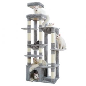 Heybly Arbre À Chat, 180cm De Haut avec Base Stable, Plateforme XL, Grande Maison pour Chat, 2 Hamacs, Meubles pour Chats À Plusieurs Niveaux pour Les Chats du Maine, Gris Clair HCT037W (Heybly-FR, neuf)