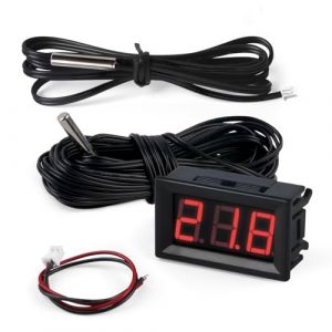 FBBULES Thermom&egrave;tre Num&eacute;rique 12V Mini Temp&eacute;rature Tester avec Sonde &eacute;tanche Digital Temperature Meter Gauge pour R&eacute;frig&eacute;rateur Aquarium Cong&eacute;lateurs, mit Fil 1m+5m, Rouge (zhuhaishi xiangzhou laixing dianzishanghang, neuf)