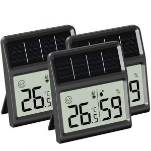 Solar Thermometre Hygrometre Interieur, Mini Thermomètre Hygromètre d'intérieur Alimenté par la lumière- Fonctionne uniquement sous éclairement lumineux, Noir - Sachet de trois (chenrunheng, neuf)