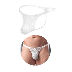 ohyeahlady Slip Homme Chic Tanga sans Couture String Dentelle Sissy Gay Mini String Taille Basse Coton Slip De Bain Borat Bikini Culotte Tenue Hot Lingerie sous Vetement L,Blanc (ohyeahlady, neuf)