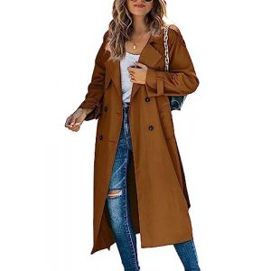 shownicer Femme Manteau Jacket Bouton Revers Long Veste Trenchcoat Manches Longues Cardigan Blazer Manteau OL Couleur Unie Parka Trench-Coat Automne Et Hiver B Marron XL (XShow River, neuf)