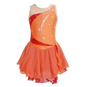 iiniim Enfant Fille Robe Patinage Artistique Justaucorps Gymnastique Sans Manche Robe De Danse Ballet Lyrique Costume Soir&eacute;e Spectacle 5-16 Ans Orange 7-8 ans (yunduantong, neuf)
