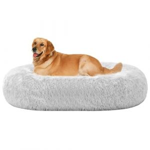 HMTOPE Lit orthopédique pour Chien Coussin Rond pour Chien Canapé pour Chien Lit pour Chat Donut Panier Douillet pour Chien Lavable, 100 cm Ø, Gris Clair (HMTOPE, neuf)