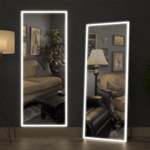 CASSILANDO Miroir pleine longueur avec lumière LED, miroir de sol sur pied, miroir mural, couleur variable et réglage de la luminosité, pour chambre à coucher, blanc avec support, 160 x 50,8 cm (SHANCHENGFASHION, neuf)