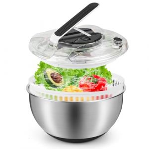 Pfloge Essoreuse À Salade en Acier Inoxydable 4,5L, Saladier avec Couvercle Et Base Antidérapante, Essoreuse À Salade INOX Idéale pour Égoutter Légumes Et Pâtes (Orchene Trade, neuf)
