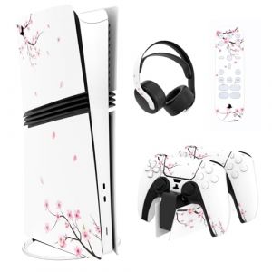 playvital Autocollant pour ps5 Pro Console Digital & Disc Protection Accessoires pour ps5 Manette & Sticker Casque & Station de Charge & T&eacute;l&eacute;commande-Chute Fleurs Cerisier (Game Skindecal Store, neuf)