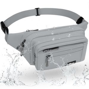 REETEE Sac Banane Homme Imperm&eacute;able Sacoche Banane avec 5 Poches et Sangle R&eacute;glable, Grande Capacit&eacute; Sac Banane pour Homme Femme Voyage Randonn&eacute;e Pochette Ceinture(A-Gris) (REETEE, neuf)