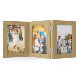 Feelhap Triple Cadre Photo Pliable 3 Photos Cadre pour portrait Trois cadre photo Collage Pliable Multiple Photos Cadeau Famille Décoration Bois Moderne Cadre Photo Couleur Bois Naturel (13 x 18 cm) (YODAZA LIMITED, neuf)