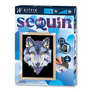 Kitfix - Sequin Art Loup avec cadre en bois - 27 x 36 cm - Sequin Art Blue Premium - Image &agrave; paillettes - Kit de cr&eacute;ation pour adolescents, adultes et enfants de plus de 8 ans - 1215 (Kitfix, neuf)