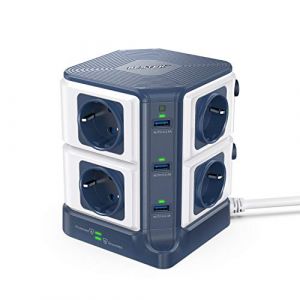 BESTEK Multiprise Verticale, multiprise Tour 8 Prises et 6 Ports USB, multiprise avec Protection Contre Les surtensions et Interrupteur, Tour Voleur rallonge (1500 J Surge Protection, 3600 W/16 A) - (keruida eu Direct, neuf)