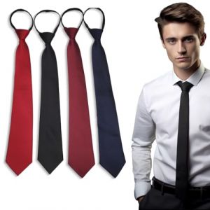 Set de 4 Cravates pour Hommes (Noir/Bleu Marine/Rouge), Cravate Élégante en Soie avec Élastique et Fermeture Éclair, Cravate Sécurité pour Garçons et Hommes, Cravate Homme Cravates Homme (ALPHASS LOGISTICS LTD, neuf)