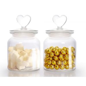HomeyHoney Bocaux en Verre,Bocal en Verre avec Couvercle en Forme de C&oelig;ur,Lot de 2 Bocaux de Conservation Herm&eacute;tiques,650 ml Bocaux Rangement Cuisine pour Bonbons,Chocolats,Biscuits (HomeyHoneyFR, neuf)