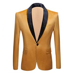 PYJTRL Veste de Costume en Velours pour Homme Coupe ajust&eacute;e (S, Jaune) (WEIBAIJIA, neuf)