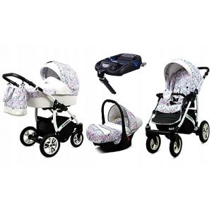 BabyLux® Enfant Poussette Combinée Set 4 en 1 - Tropical - incl. Nacelle, Canne, Siège de voiture, ISOFIX Base - Siège Auto - Landau Bébé - avec Sac à langer, Habillage pluie etc. (BabyLux-shop, neuf)