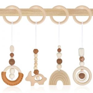 Granvoo Arche de Jeux Bébé en Bois, 4 Pièces Jouets Eveil pour Poussettes, Arche Portique Eveil Bebe, Jouet Naissance Cadeaux 3 6 12 Mois pour Siège de Bébé Landau, Marron (VEDETAS & PAGENS - UNIPESSOAL LDA., neuf)