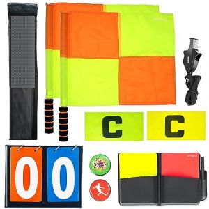 Kit de 8 accessoires pour arbitre de football, kit d'accessoires d'arbitre de football, kit d'outils d'arbitre comprenant drapeaux de lignes, brassard de capitaine, sifflet d'arbitre, pi&egrave;ce de monnaie (Wrzbest, neuf)