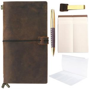 Carnet de Voyage en Cuir Carnet de Notes Rechargeable Journal Intime Bullet Journal Utile pour Voyage Vintage Antique Agenda Vrai Cuir Journal de Voyage Pour Homme & Femme Notes Croquis Dessin 22x11cm (Sovereign-Gear, neuf)