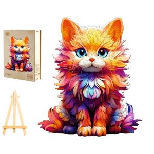 PASJO Puzzle en bois pour adultes Motif chat 250 pi&egrave;ces 35,5 x 30,7 cm Id&eacute;e cadeau Pi&egrave;ces de puzzle en forme d'animal Creative Jigsaw Mini chevalet Bo&icirc;te en bois (PASJO, neuf)
