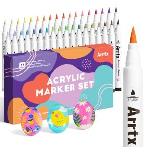 Arrtx Stylos de peinture acrylique - Marqueurs acryliques 36D couleurs pour peinture sur roche, stylo acrylique à pointe pinceau, peinture sur tissu, fournitures d'art pour pierre, verre, œuf, bois (Lightwish-EU, neuf)