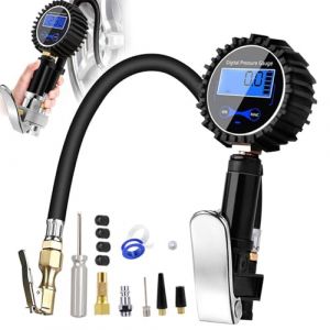 Manometre Pression Pneu, Jauges de Pression Des Pneus, Pistolet Gonfleur Pneus, Pistolet de Gonflage Manomètre, Manometre pour Pneu avec Accessoires pour Vélo Moto Camion Voiture Vtt (DORRP, neuf)