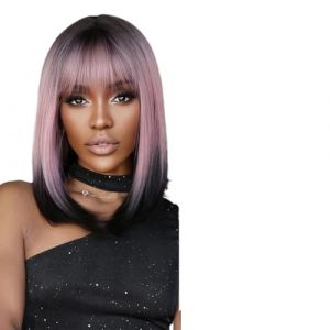 Perruque Femme Perruques ombr&eacute;es bleu clair &agrave; blanc, perruque courte et lisse avec frange for femmes, usage quotidien, f&ecirc;te(WL1121-1) (Jian Yi Shang Mao, neuf)