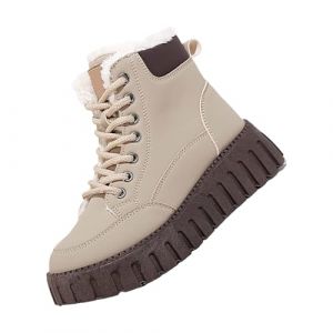 Bottines pour femmes en cuir &agrave; plateforme avec lacets, bottes imperm&eacute;ables, confortables, antid&eacute;rapantes, chaussures orthop&eacute;diques, faciles &agrave; enfiler, bottes courtes larges, bottes de motard, bottes (RUISIJIU, neuf)