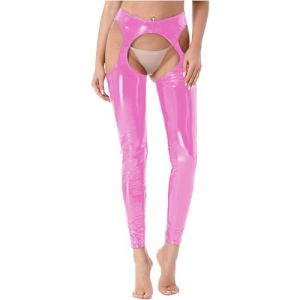 inlzdz Femme Pantalon Ouvert Entrejambe Leggings Taille Haute en Cuir Verni Collants Sexy Pantalon Moulant Ajust&eacute; Slim Fit Lingerie de Nuit Fesses Ouverte Pants S-XXL Rose XL (inlzdz eu, neuf)