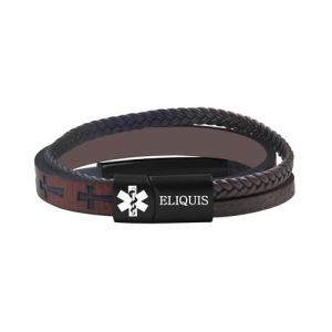 Zircobic Bracelet d&rsquo;Alerte M&eacute;dicale Eliquis &ndash; Plaque ID M&eacute;dicale Grav&eacute;e au Laser, Cuir PU Tress&eacute; avec Croix de Foi, &Eacute;tanche, L&eacute;ger et Durable, Pour Course, Fitness et Usage Quotidien (Zircobic, neuf)