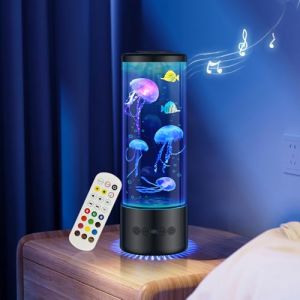 Juspota Lampe Méduse avec 12 Bruit Blanc & Haut-parleur Bluetooth, Jellyfish Lamp avec 10 Couleurs & Télécommande, Lampe Meduse Lumineuse Aquarium pour Enfants & Adultes, Noir (God Meis, neuf)