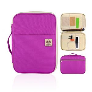 YOUSHARES A4 Porte-documents Porte-documents - Étui de transport multifonctionnel Étui pratique à fermeture à glissière pour bloc-notes, iPad, documents et stylos (violet) (Heartorigin-FR Direct, neuf)