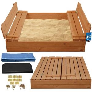 KOTARBAU® Bac À Sable en Bois Traité 120x120 cm Marron|Bac À Sable Enfant Extérieur|Bac À Sable Refermable|Bac À Sable avec Couvercle|Bac À Sable Bois|Bac À Sable Enfant|Bac À Sable avec Couvercle (KOTARBAU, neuf)