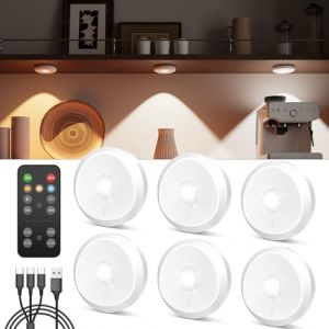 Eclairage LED Vitrine Sans Fil, 2400mAh Lampe Placard LED Rechargeable USB avec Télécommande Spot Cuisine Sous Meuble Autocollante Lampe Armoire Tactile Veilleuse Ronde avec Pile et Adhésif Magnétique (Tedmos-FR, neuf)
