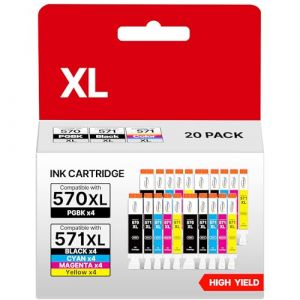 RUDGUZ 20 Pack 570XL 571XL Cartouches d'encre Compatibles pour Canon PGI-570 CLI-571 XL pour Canon PIXMA MG5750 TS5050 MG5753 MG6850 MG6852 MG5700 MG5751 TS5055 TS5053 MG5752 MG6851 TS5051 TS6051 (oaxi, neuf)