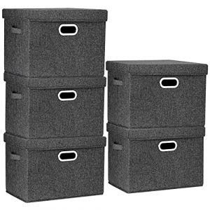 TYEERS Grande Boîte de Rangement avec Couvercle, Tissu, Pliable, Lavable, Rangement Tissu, 44x30x29 cm, Lot de 5, Noir (Tyeer Global Sales, neuf)