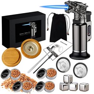 Kit de Fumoir Cocktail, Ensemble Fumeur Cocktail avec 4 Copeaux Bois, kit de Fumoir à L'ancienne pour Whisky et Bourbon, Cadeau pour père, Mari et Amateurs de Cocktails (ChuanStore, neuf)