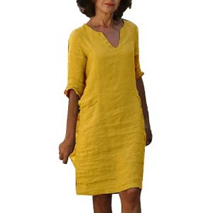 Robe Ete Femme Mi Longue Grande Taille Fushia Boheme Blanche Chic Et Elegant Elegante Fluide Lin Fleurie Mariage Tshirt Portefeuille Jupe Droite Orange Été Noir Col V # (ZJsz, neuf)