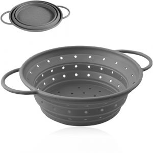 RHAFAYRE Passoire Pliable en Silicone de Cuisine - Passoire R&eacute;tr&eacute;cissable et Lavable pour &Eacute;goutter les P&acirc;tes, L&eacute;gumes, &Eacute;gouttoir Compact Sans BPA, petit, gris (Watfey Inc., neuf)