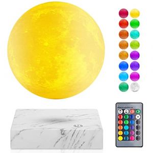 Lampe de lune &agrave; l&eacute;vitation magn&eacute;tique - 16 couleurs LED Veilleuse de lune 3D flottante et tournante L&eacute;vitation Lampe de bureau lunaire rotatif pour la d&eacute;coration de la chambre &agrave; coucher, Cadeaux (teyangqi, neuf)